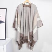 纯羊毛斗篷披肩外套女秋冬大斜纹加密加厚披肩保暖拼色时尚 百搭