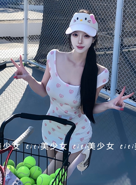 【TiTi美少女】夏上新减龄纯欲风甜心短裙sk1ms爱心印花u领连衣裙
