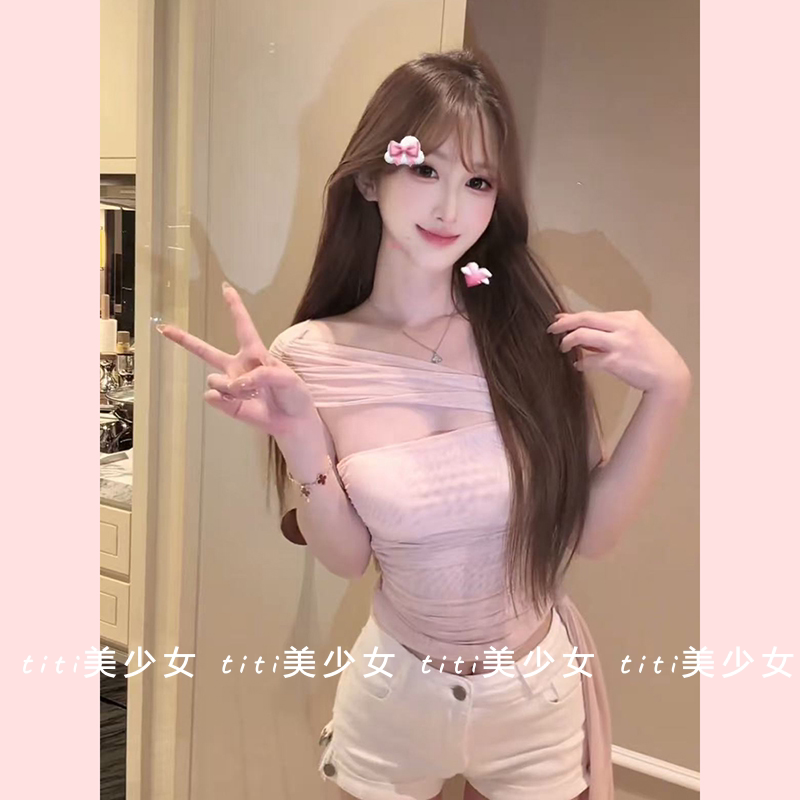 T恤女春短款露肩网纱上衣图片