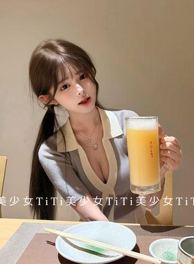 纯欲风性感v领飘带显瘦短袖上衣
