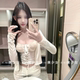 上衣两件套 针织开衫 TiTi美少女 蕾丝拼接纯欲吊带背心白色长袖
