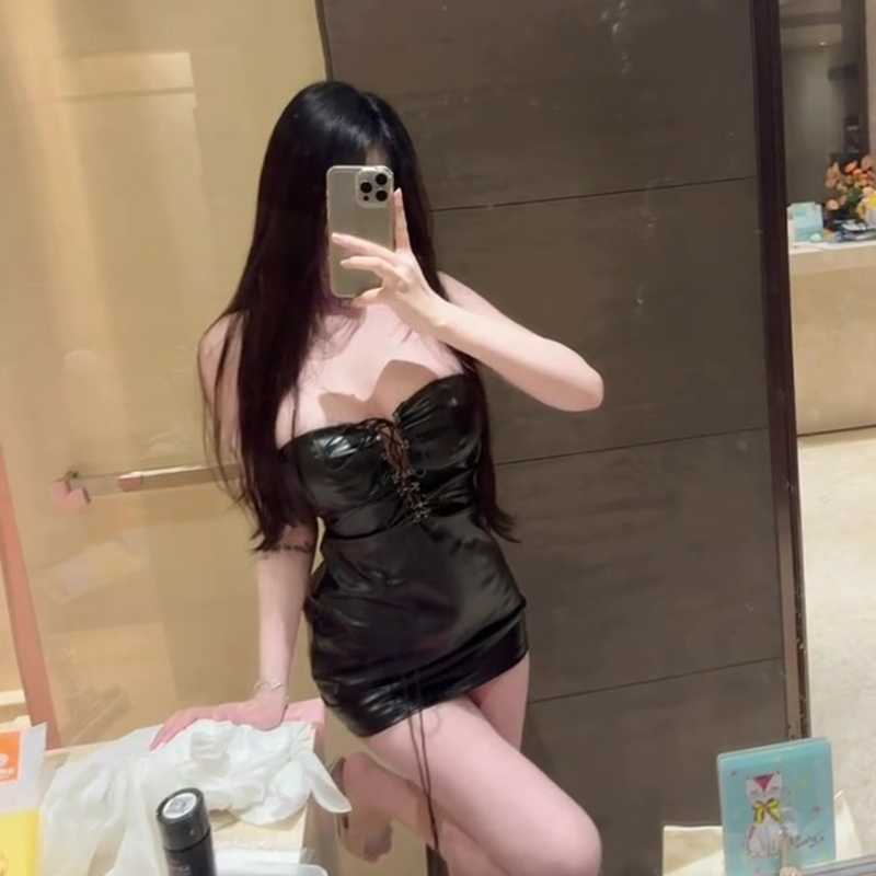 修身绑带镂空性感包臀裙子