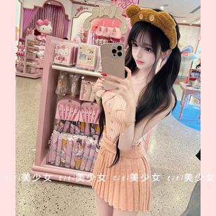 上衣 一字领针织长袖 纯欲性感辣妹修身 针织半身裙 TiTi美少女