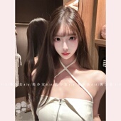 TiTi美少女 纯欲风性感锁骨肩挂脖拉链紧身抹胸T恤显身材上衣