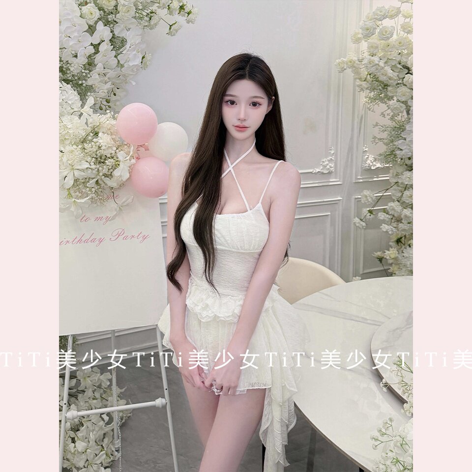 【TiTi美少女】纯欲性感不规则交叉挂脖上衣连衣裙设计感修身短裙