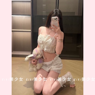 可爱纯棉睡衣两件套 纯欲居家服抹胸吊带减龄薄款 TiTi美少女