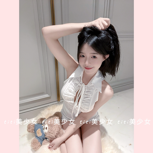 无袖绑带显胸修身短款显瘦上衣