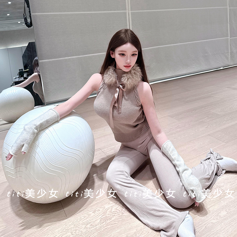 【TiTi美少女】毛领无袖针织马甲背心纯欲名媛气质百搭打底上衣,女装/女士精品,大码内搭,淘宝优惠券,粉丝福利购,淘宝优惠卷