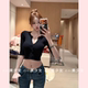 上衣 针织开衫 TiTi美少女 纯欲风V领低胸显身材五分袖