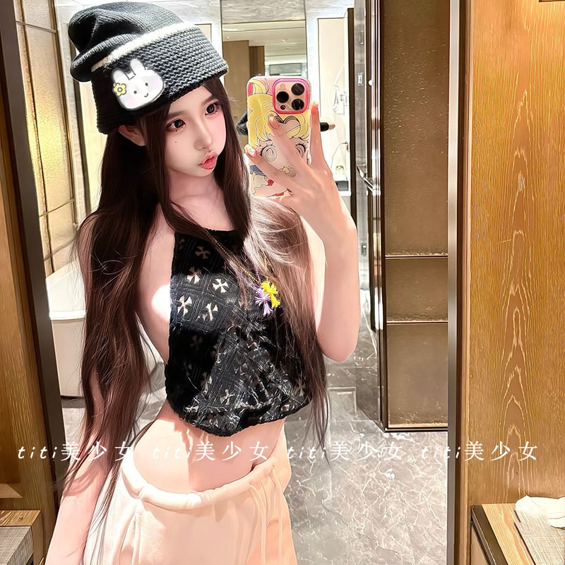 修身吊带上衣露背绑带