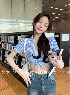 修身短款露脐小衫上衣