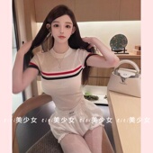 内搭上衣 半透明修身 TiTi美少女 设计感小众收腰显瘦针织短袖