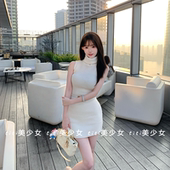 包臀送皮带 毛高领纯欲性感针织连衣裙无袖 TiTi美少女 春季