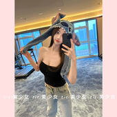 性感黑色针织抹胸背心修身 TiTi美少女 内搭裹胸辣妹外穿上衣
