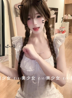 【TiTi美少女】法式清纯白色小飞袖连衣裙女新款荷叶边短款短裙子