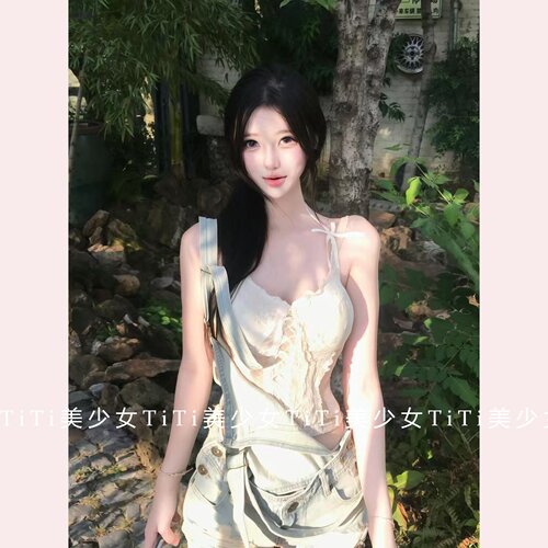 做旧水洗破洞可拆卸牛仔背带短裤