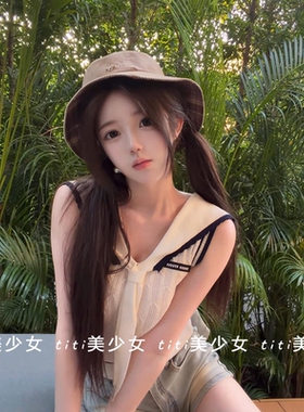 海军领针织T恤马甲背心女
