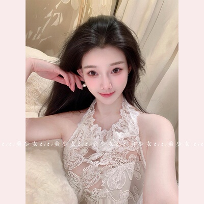 小白花蕾丝钩花美背挂脖背心