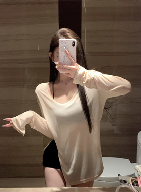 宽松防晒罩衫不规则开叉上衣