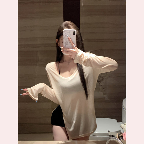 宽松防晒罩衫不规则开叉上衣