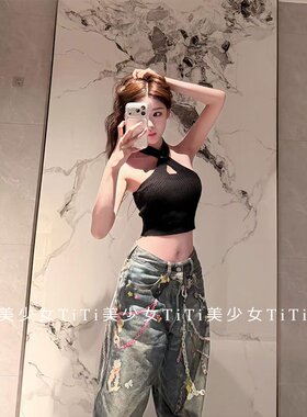 交叉修身显瘦镂空露脐针织上衣