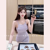 绑带纯欲包臀短裙 香芋紫镂空针织吊带连衣裙女春季 TiTi美少女