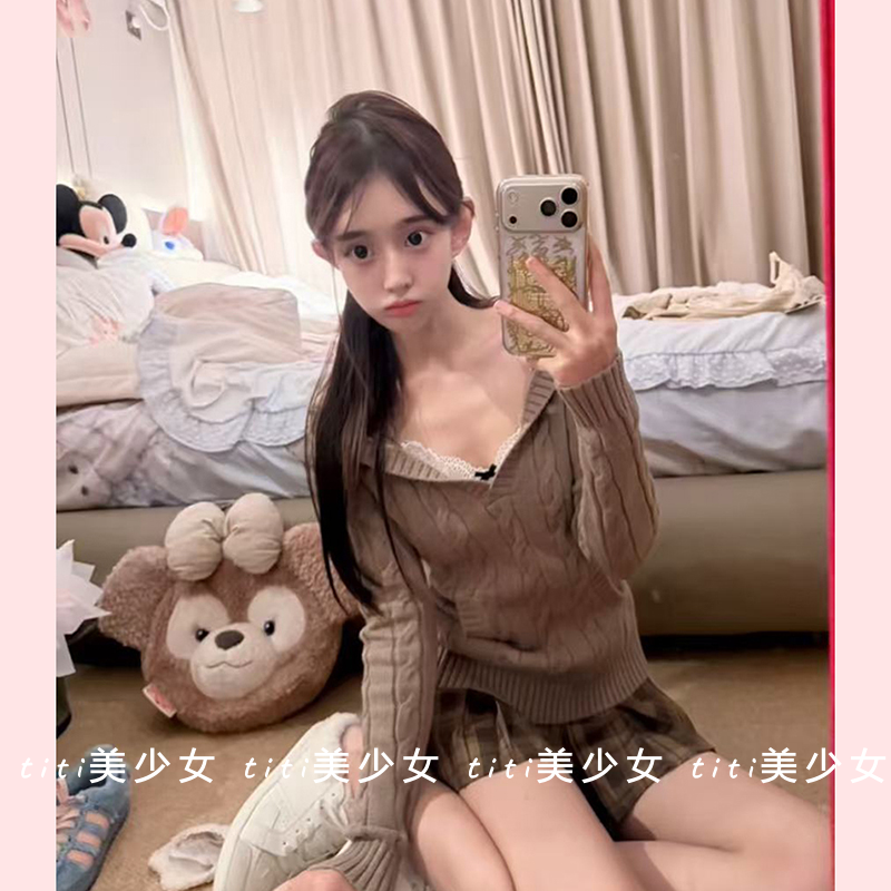 【TiTi美少女】韩系麻花针织连帽套装格纹百褶裙三件套纯欲穿搭,女装/女士精品,大码内搭,淘宝优惠券,粉丝福利购,淘宝优惠卷