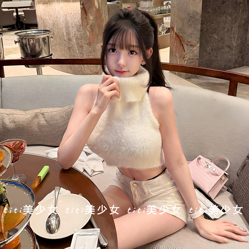 【TiTi美少女】纯欲堆堆领针织背心性感高领修身毛毛内搭毛绒上衣,女装/女士精品,大码内搭,淘宝优惠券,粉丝福利购,淘宝优惠卷