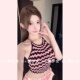 纯欲风条纹拼色露背挂脖针织背心短款 TiTi美少女 辣妹上衣