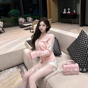 春季 纯欲风新款 甜美四杠长袖 针织衫 上衣女 纽扣开衫 TiTi美少女