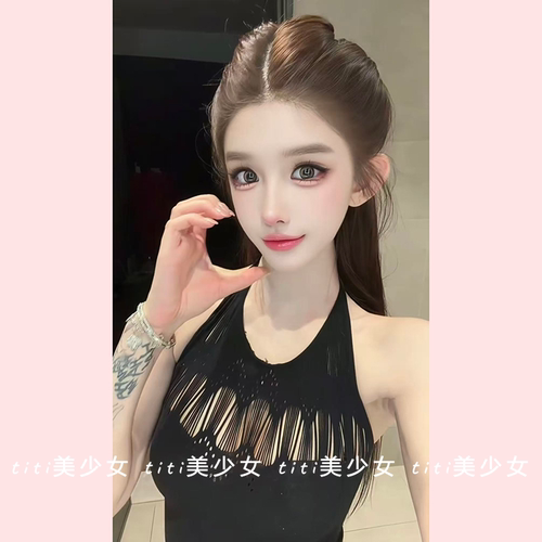 镂空私服挂脖修身连衣裙短裙