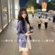 气质宽松防晒衬衣上衣 早春法式 TiTi美少女 纯欲风蓝色格子衬衫