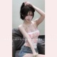 挂脖条纹背心女小众上衣 辣妹两件套字母抹胸 TiTi美少女 美式