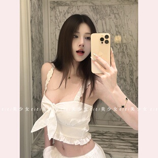 【TiTi美少女】法式兔耳朵蝴蝶结棉布收腰上衣纯欲风外穿吊带背心