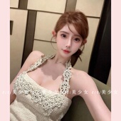 TiTi美少女 纯欲手工钩花针织衫 上衣春季 短款 露背挂脖吊带背心