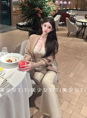 挂脖修身内搭吊带/蝙蝠开衫套装