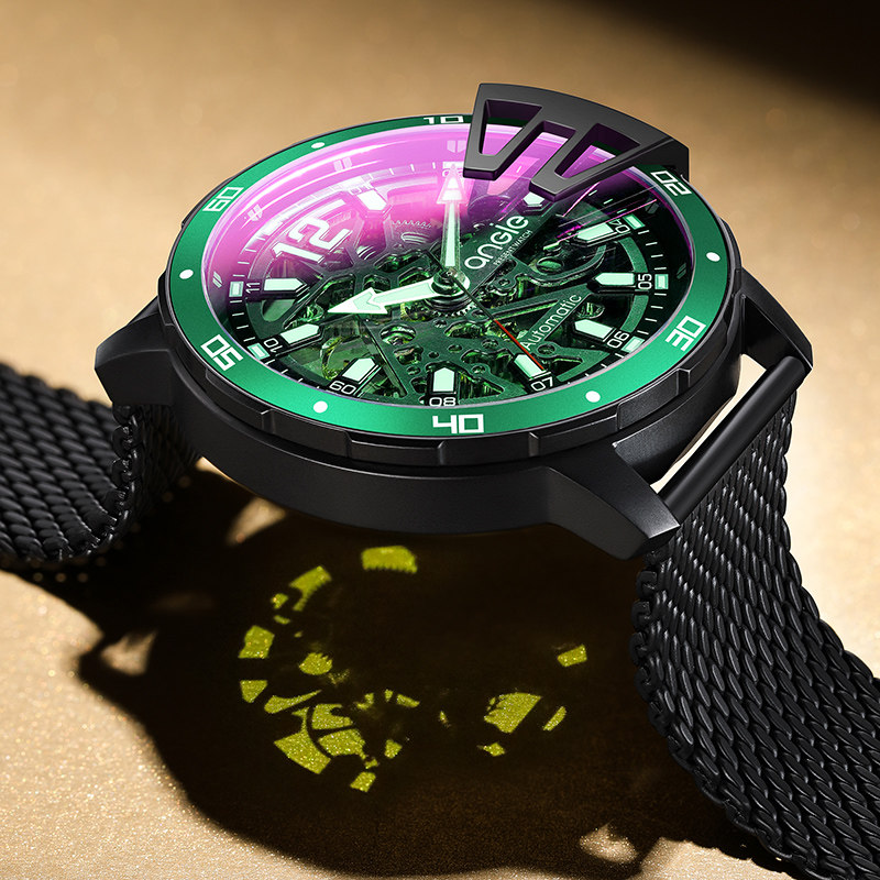 angie男士手表男款机械表全自动镂空潮流品牌绿水怪防水正品十大