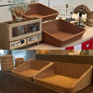 斜口藤编果盘仿藤编水果篮零食收纳篮藤编陈列篮摆摊筐民宿展示筐