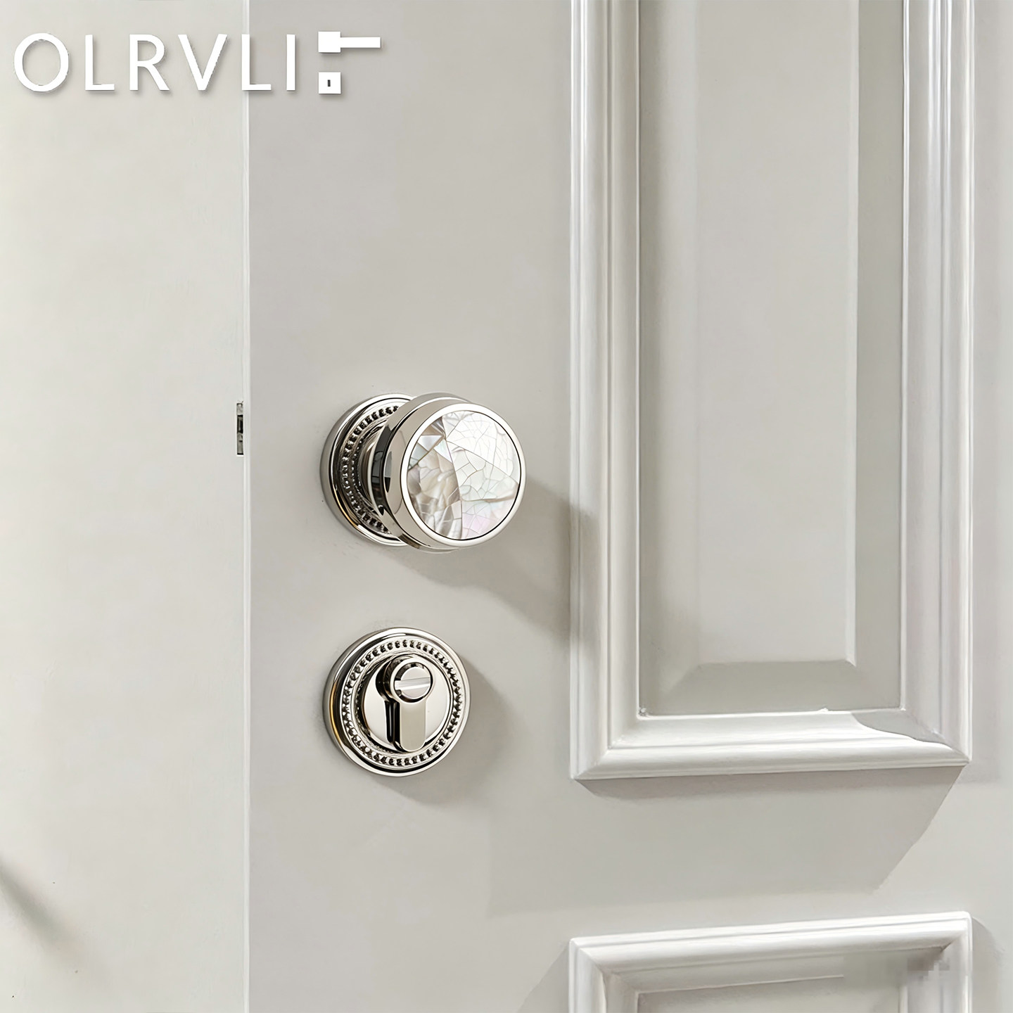 olrvli黄铜法式贝母门锁中古风古铜色球锁镍银色圆形贝壳双开门锁