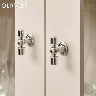 olrvli黄铜镀铬复古法式小拉手中古风柜门把手美式橱柜门银色拉手