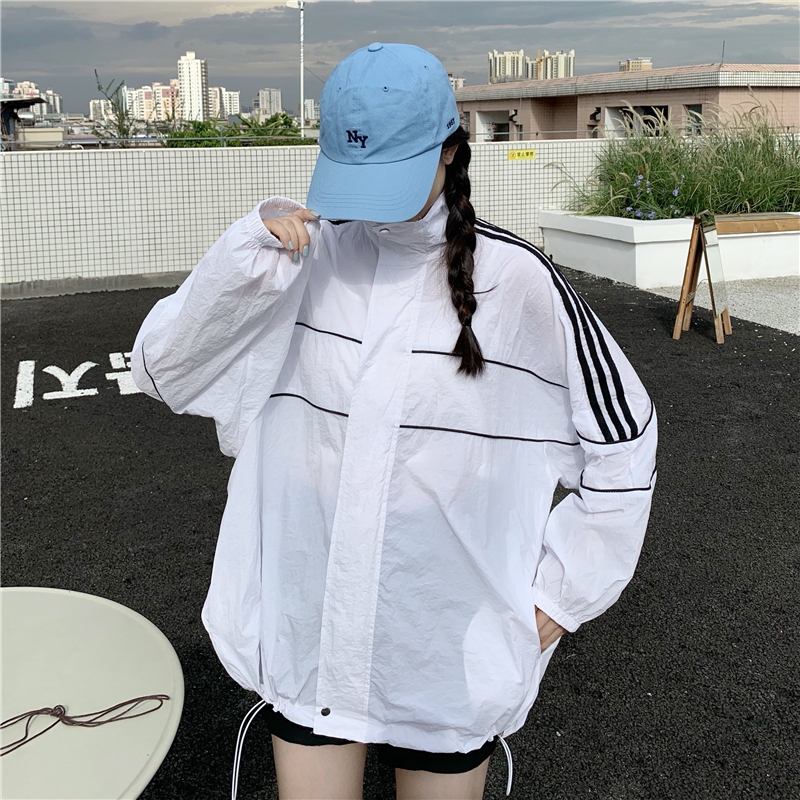 Real price ~ summer fashion loose sunscreen clothes women's contrast color bright line leisure Long Sleeve Shirt