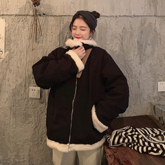 Real shot real price ~ autumn winter Korean retro wool lamb wool coat women's loose jacket top