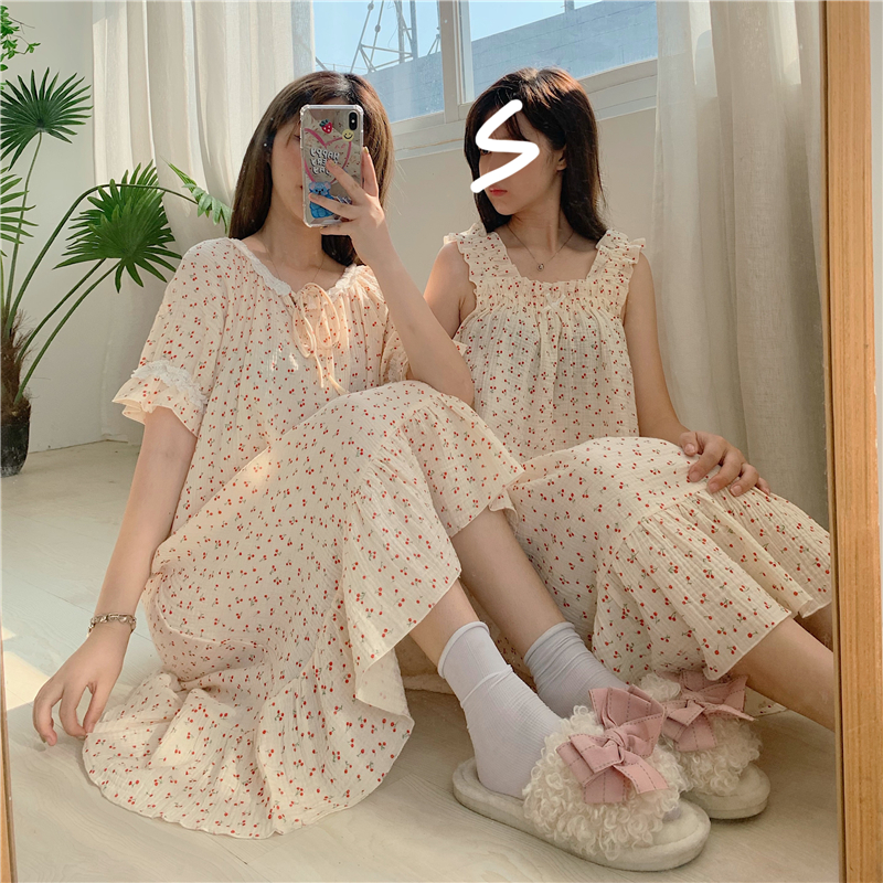 Real price ~ sweet floral casual dress with ear lace loose strap Nightgown