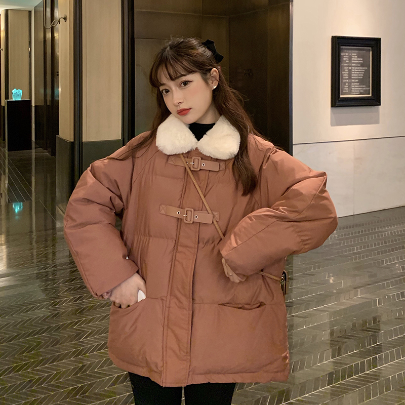 Real price - autumn and winter fashionable coat women's wide loose hair collar versatile cotton padded clothes