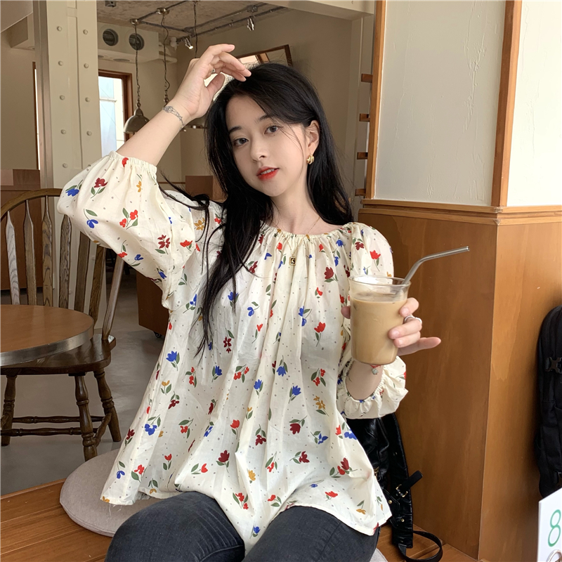 Real price ~ 2021 summer versatile loose shirt women's fashion sweet floral Long Sleeve Shirt