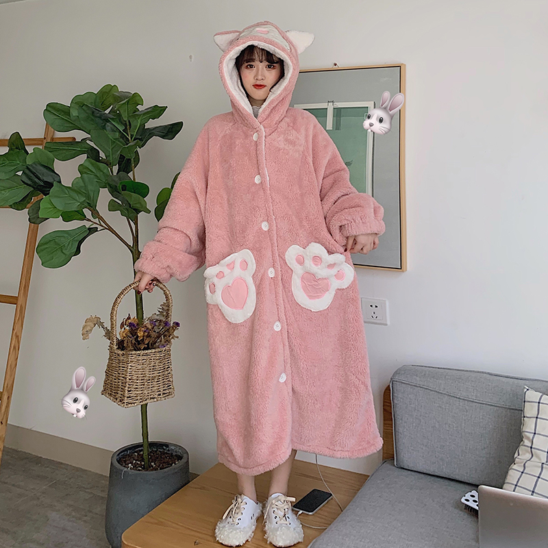 Real photo, real price, autumn and winter, Korean version, Sweet cartoon, little bear, Pajama, women's Nightgown, home clothes