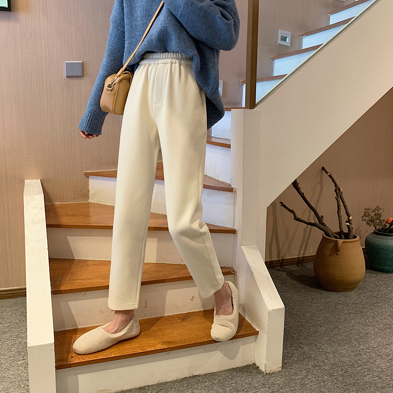 實拍實價~韓版秋冬加厚休閒褲女百搭顯瘦高腰直筒褲