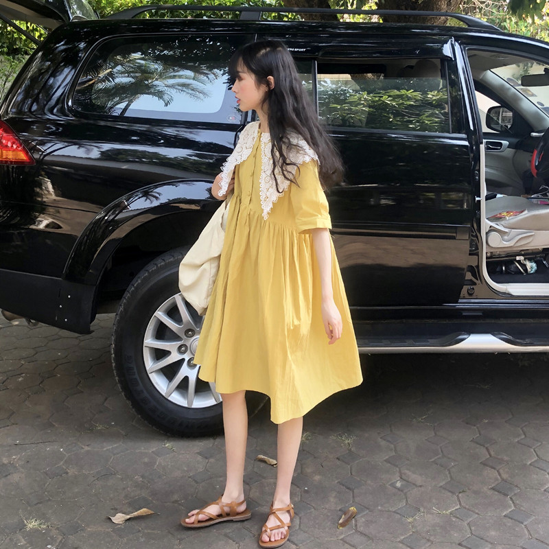 Real price baby collar lace stitching loose lovely dress