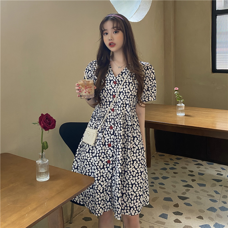 Real photo real price ~ Korean summer simple and fresh floral Short Sleeve Dress