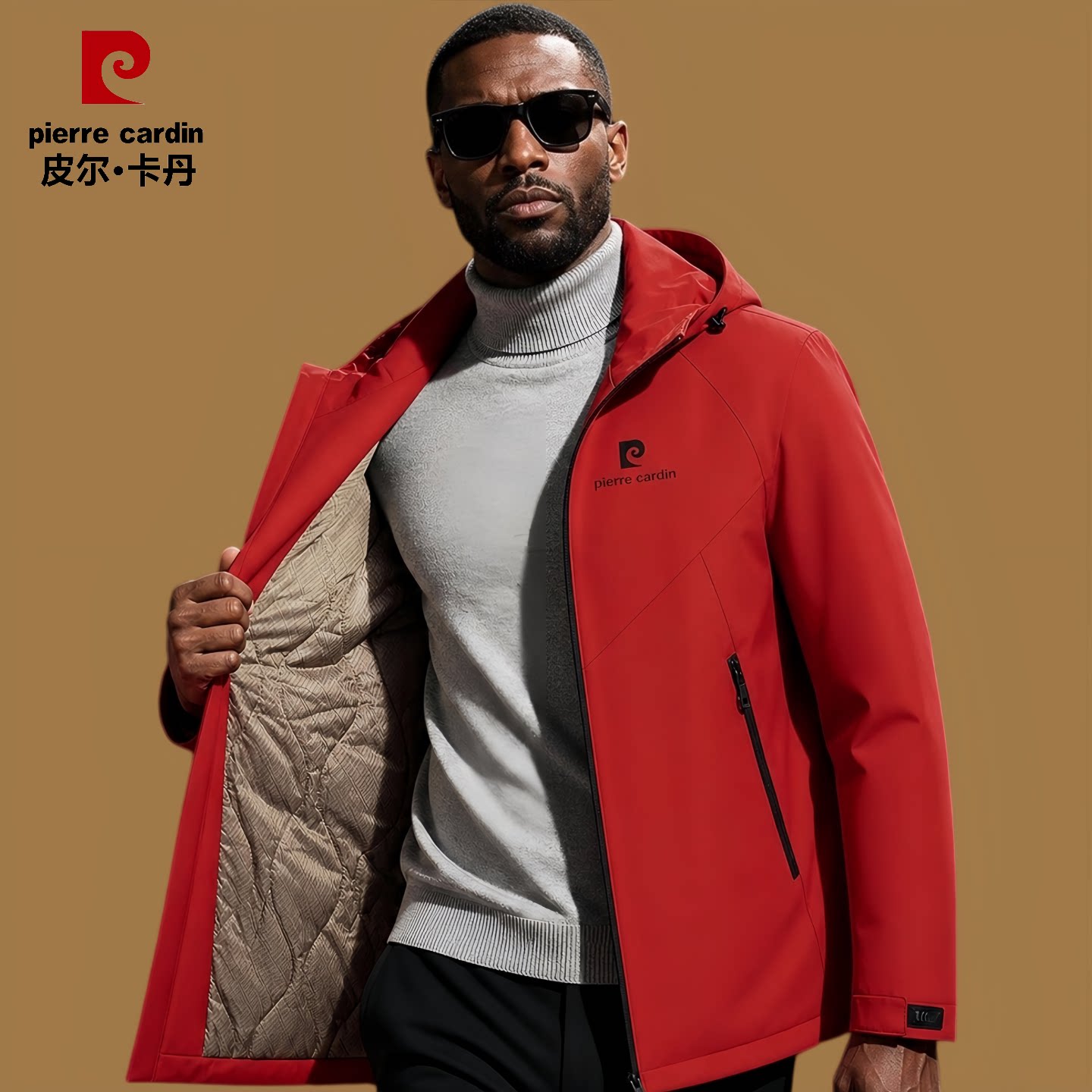 皮尔卡丹棉衣男士爸爸中老年外套连帽可拆卸冬季轻薄款棉夹克男装